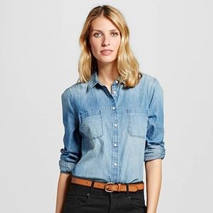 Merona Women's Long Sleeve Button Down Denim Top